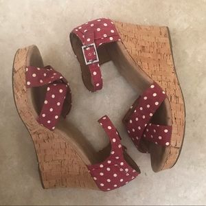 Red Pokadot TOMS Wedge Heels